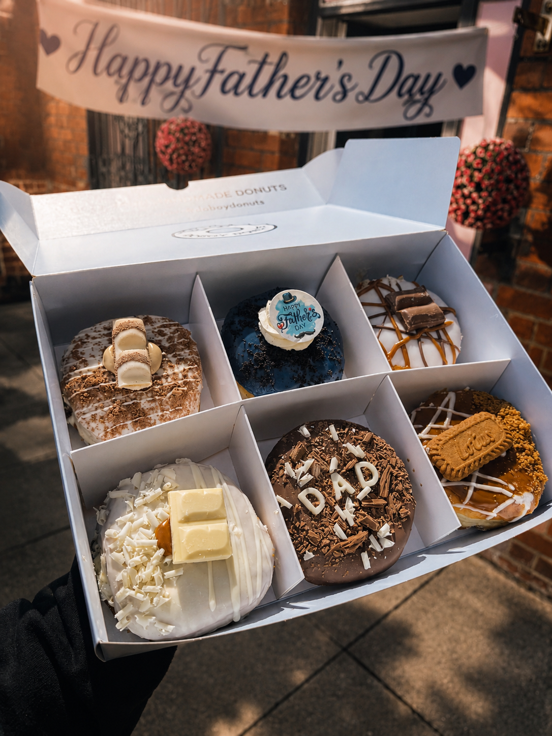Box of 6 Fathers Day Limited Edition Handmade Donuts - Pre Order for Friday delivery only.